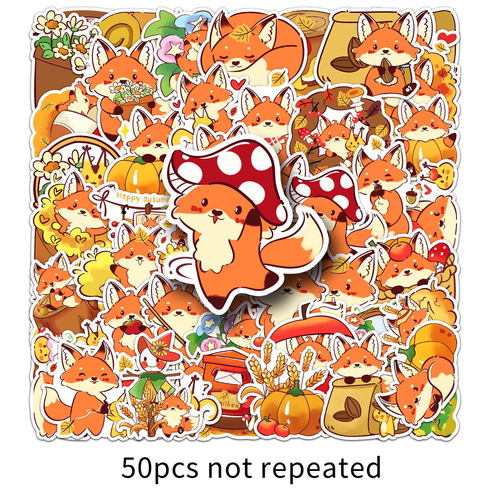 50 Sheets of Cute Fox Autumn Stickers - Waterproof Decorations for Thermos Cups and Notebooks