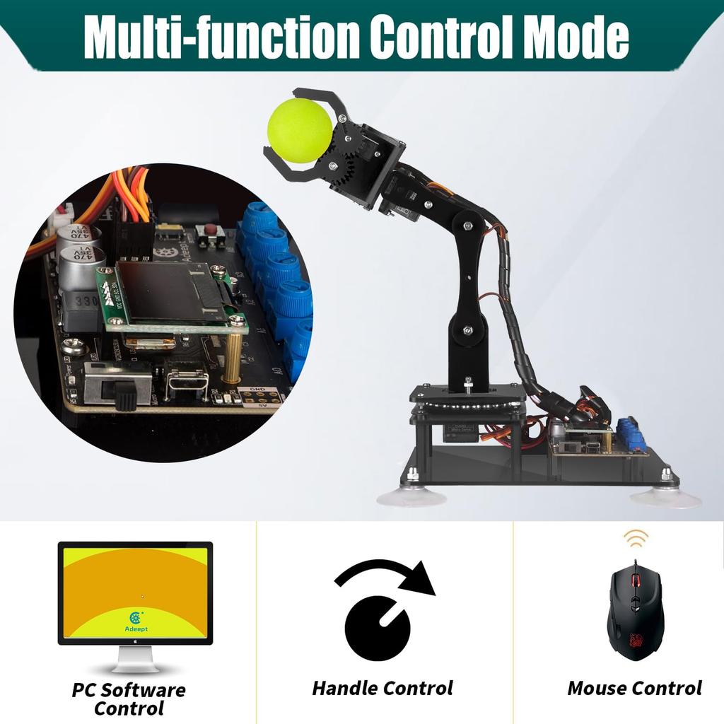 Adeept Robot Arm DIY Robot Kit for STEM Education and OLED Robot Kit for Teens and Arduino IDE Compatible 5-DOF Kit, Learning, Display, Electronics,