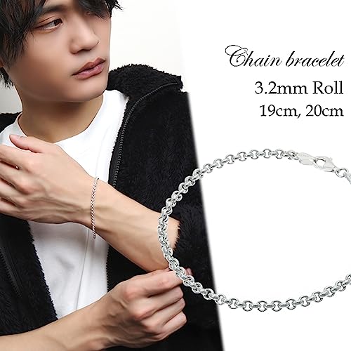 [Shinjuku Gin no Kura] Chaîne à Rouleaux Large de 3,2 mm, Argent Sterling 925, 19 cm, Bracelet Homme, Chaîne à Maillons Ronds, Chaîne Azuki Ronde, Volume Important
