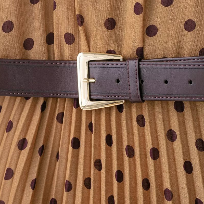 Kaslead New Women clothes Western Style Fashion Polka Dot Belt Midi Dress 8642802 930