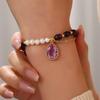 Purple natural stone bracelet, accessory, natural stone freshwater pearl retro bracelet, retro style, freshwater pearl bracelet