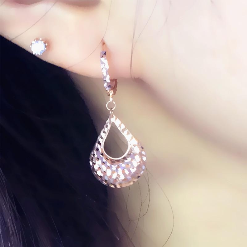 Exquisite Russian 585 Purple Gold Plated Rose Gold Color Gold Fashionable Shiny Hollow Water Drop Simple And Exquisite Earrings