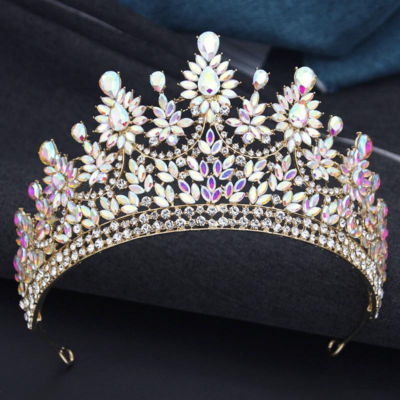 Baroque Luxury Queen Crystal AB Tiaras Crown For Bridal Women Girls Wedding Diadem Princess Party Hair Dress Jewelry