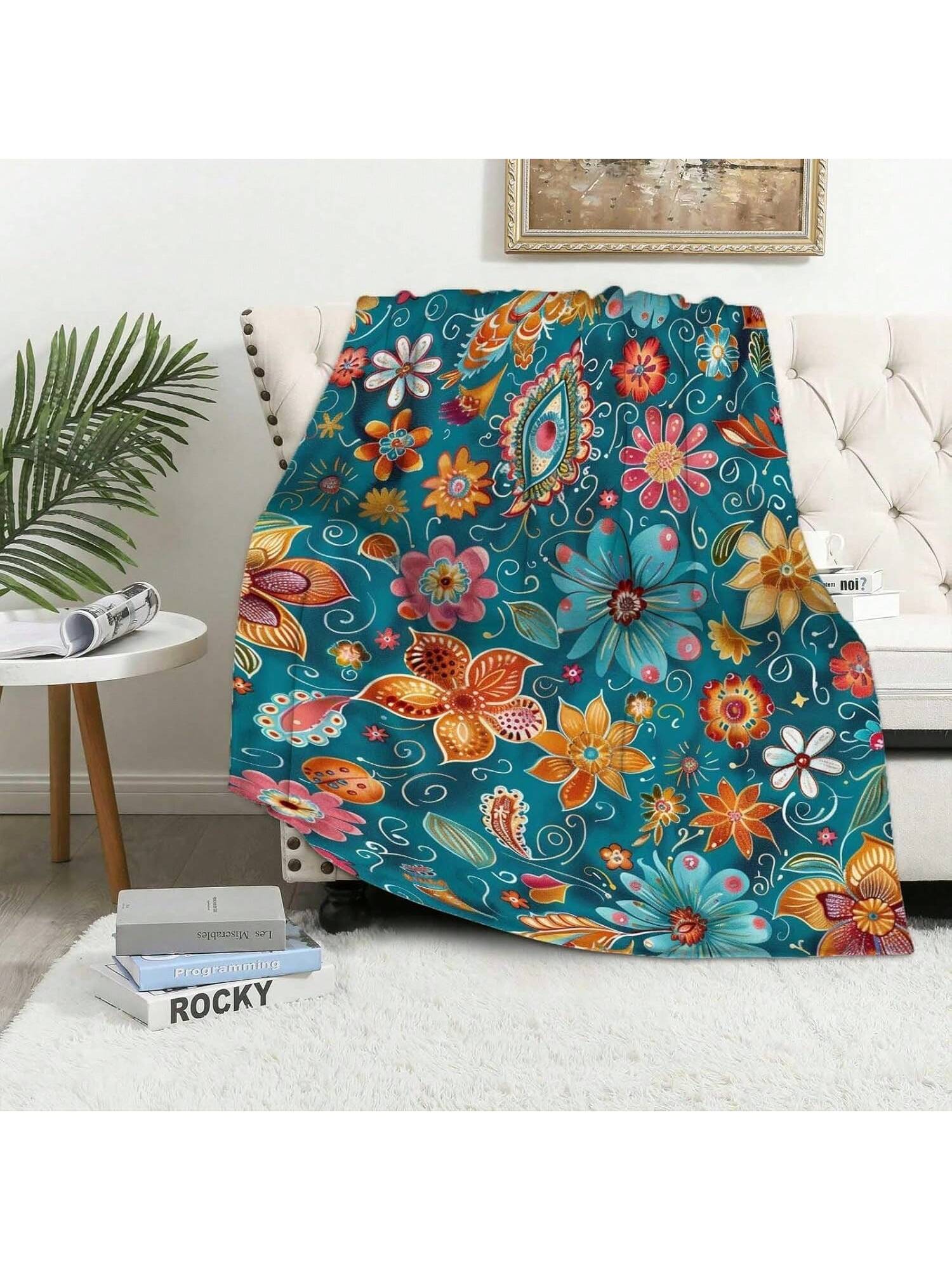 

Firmiso Floral Theme Blanket Throw, Colorful Paisley Flowers Turquoise Throw Blanket For All Season, Soft Lightweight Flannel, Handhine Wash, 40_50 75X95CM серый