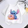 Stitch Kids T Shirt Cute Cartoon Print Short-Sleeved Fashion Casual Round Neck T-Shirt for Boys and Girls Daily Tops