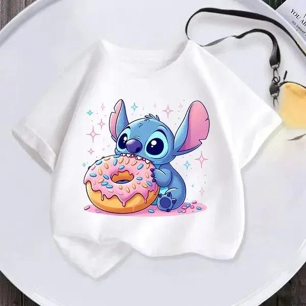 

Stitch Kids T Shirt Cute Cartoon Print Short-Sleeved Fashion Casual Round Neck T-Shirt for Boys and Girls Daily Tops 100