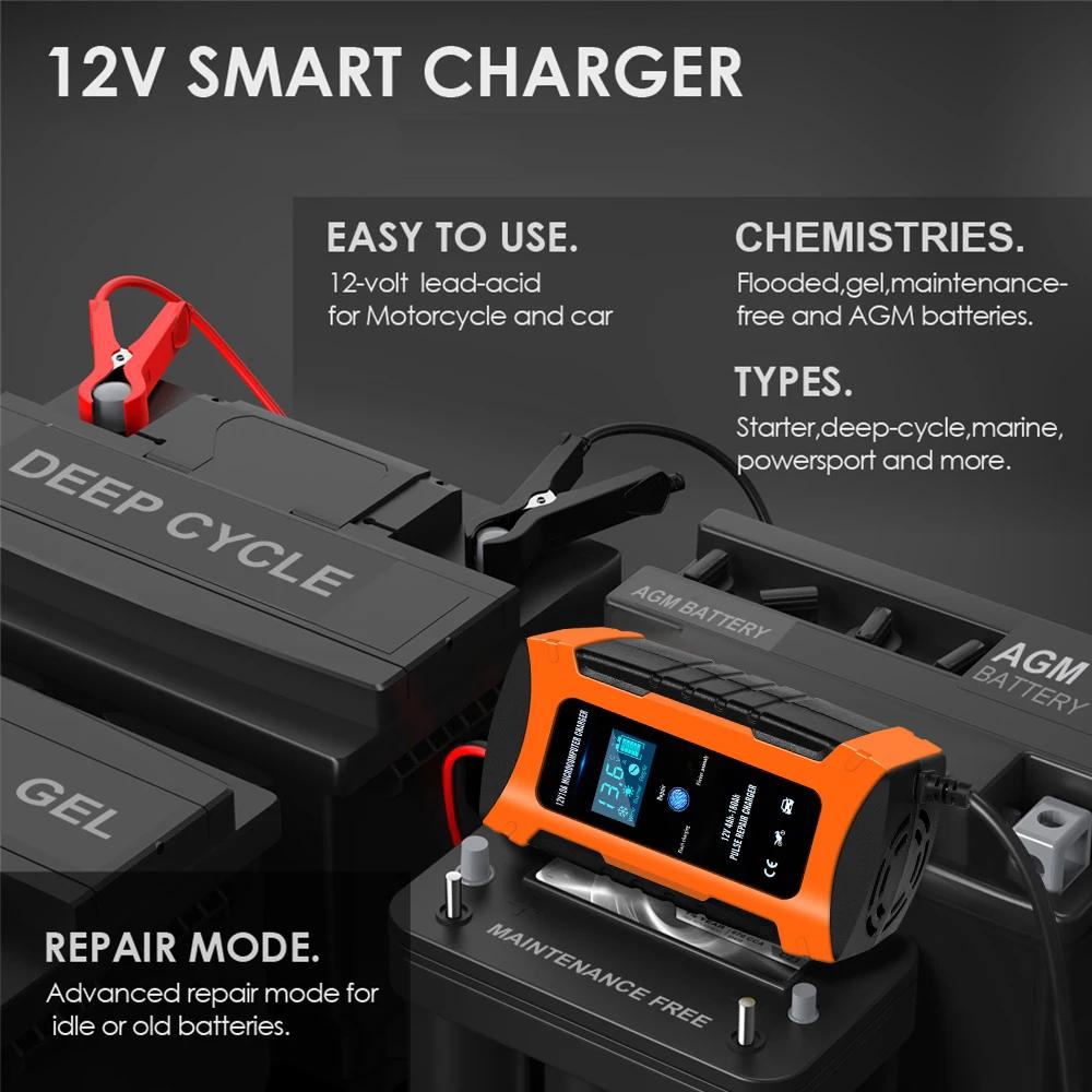 12V 10A Max Pulse Repair Car Battery Charger Output Current Digital Display Summer Winter Mode Lead-Acid Battery Charger