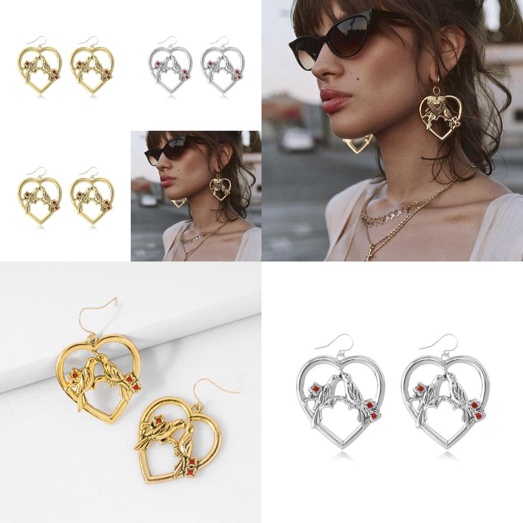 Elegant Retro Heart Bird Alloy Earrings With Rhinestones Perfect For Weddings And Birthdays