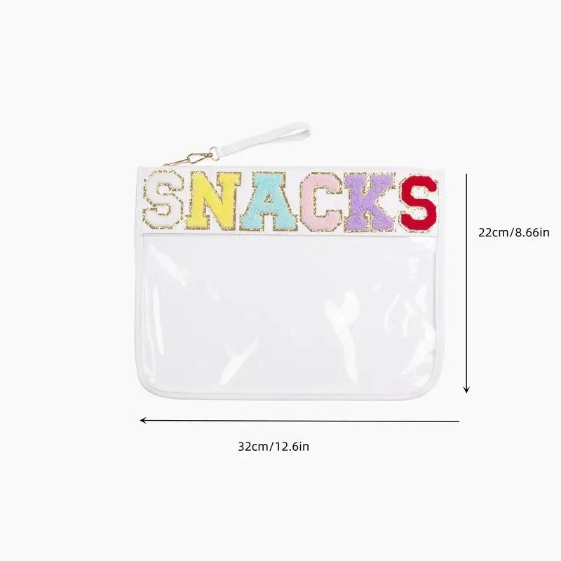 1Pc PVC Large Capacity Storage Bag Clear Cosmetic Pouch Snack Letter Travel Makeup Bag for Women Girls Clear Flat Pouch