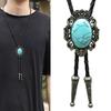 Western Cowboy Vintage Metal Flower Crown Stone Pendant Bolo Tie Braided Leather Rope Necktie Necklace Jewelry Neckwear