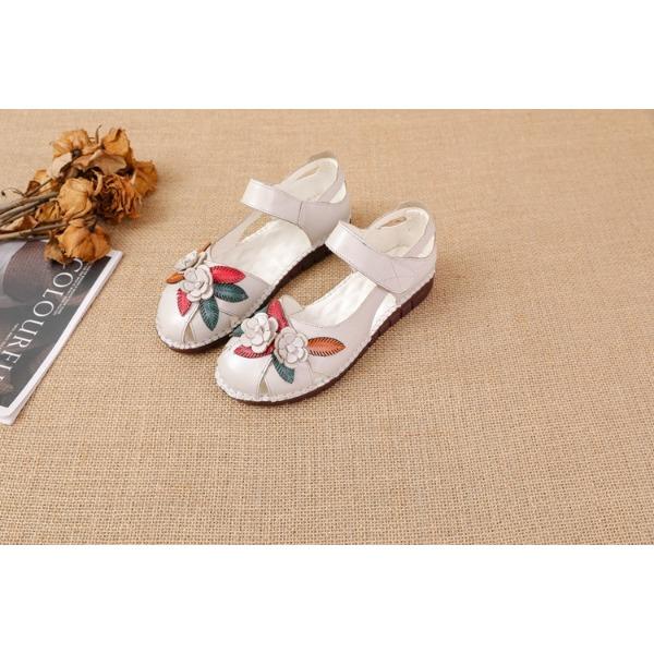 Léto Pravá kůže Hovězí šlacha Podrážka Mateřské boty Ploché sandály Dírky Staré Protiskluzová Měkká podrážka Měkký svršek Národní styl