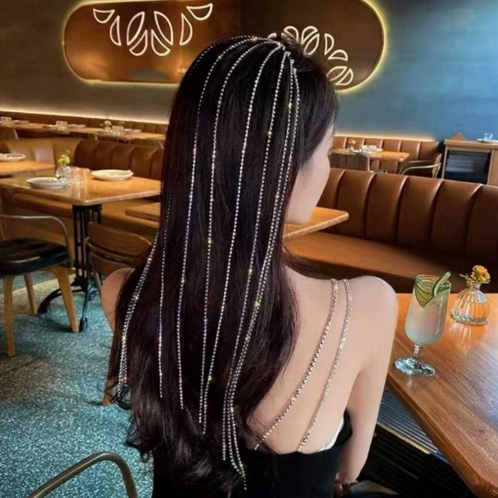 Long Tassel Rhinestone Headband Sparkly Crystal Hair Accessories Gorgeous Hair Hoop  Girls