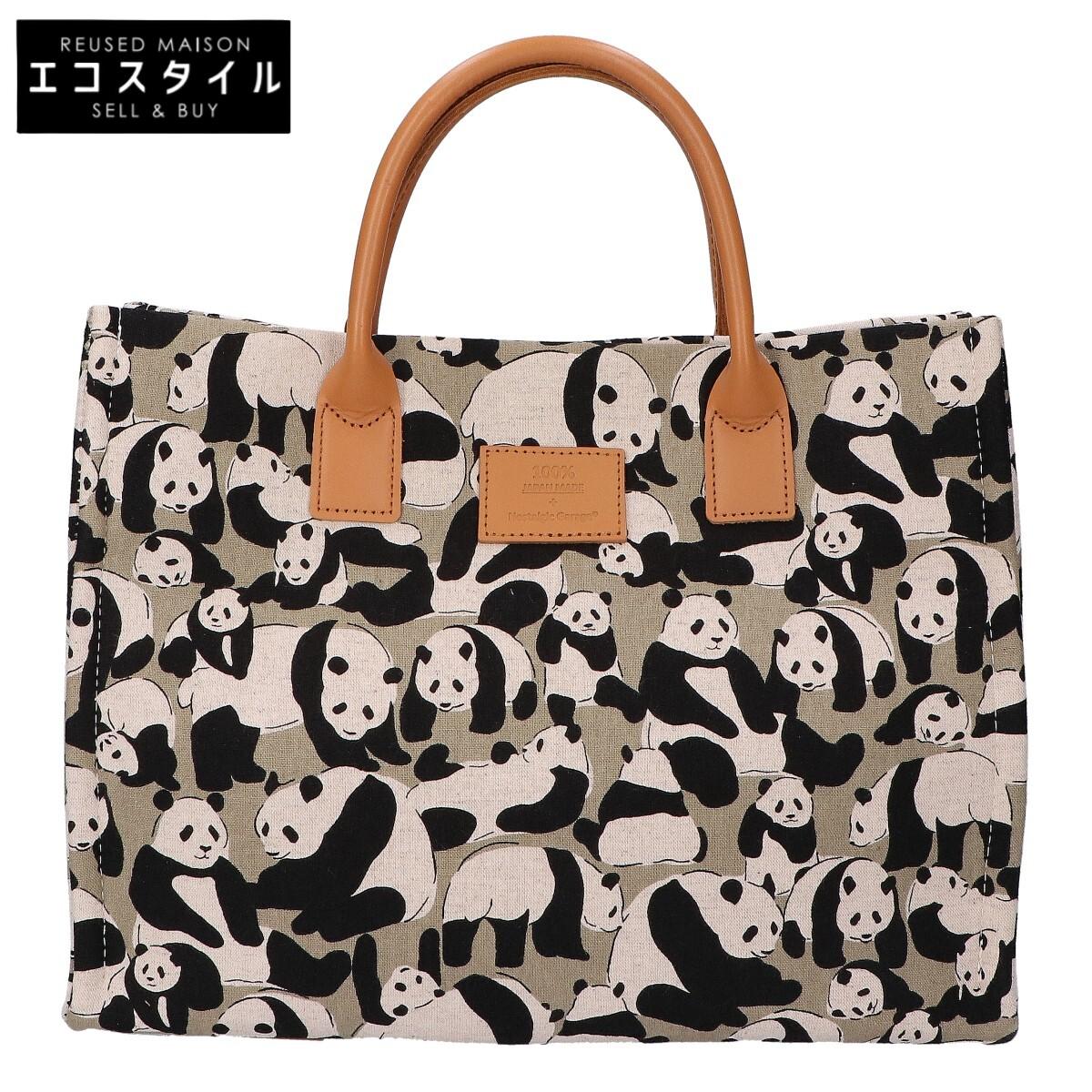 

Nostalgic Garage [Excellent condition] Japan-made panda print Tote Bag Green / black / whiteUsed