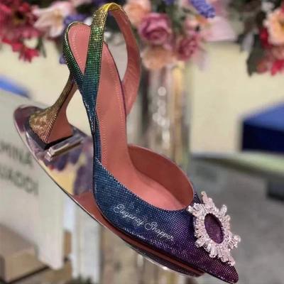 2024 Nuovi Sandali 3D Arcobaleno Degradé Ciabatte Fibbia Sole Strass Tacco Bicchiere da Vino Scarpe da Donna alla Moda