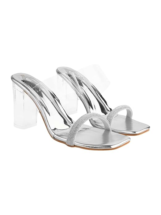 Shoetopia Stylish Trasparent Detailed Block Heels For Women & Girls