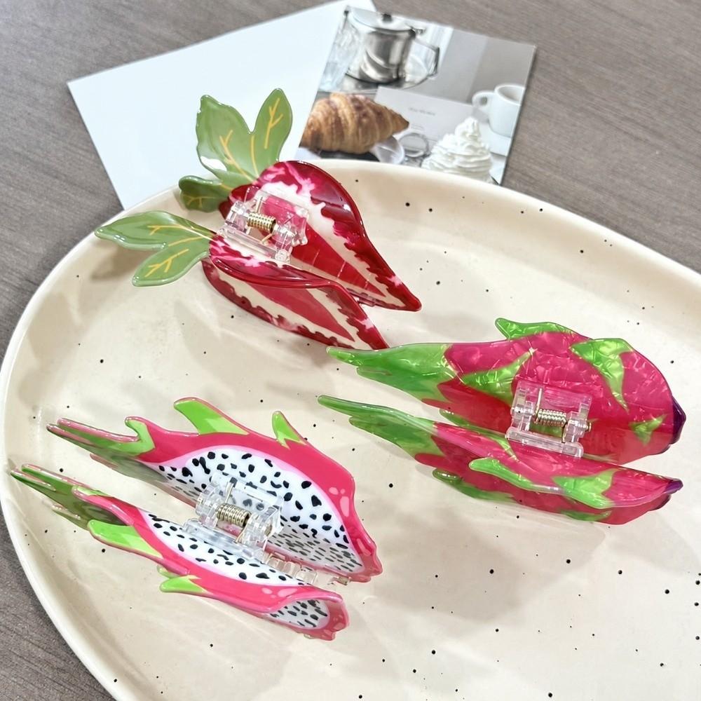 Dragon Fruit Design Fruit Print Hair Claw Strawberry Shark Hair Clip Sweet Hair Claw Daily Wear