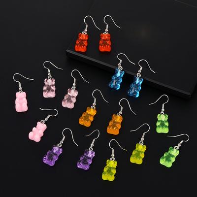 Roztomilé kreslené náušnice zo živice Farebné zvieratko Medvedík Kvalitné visiace náušnice Candy Color Detský darček