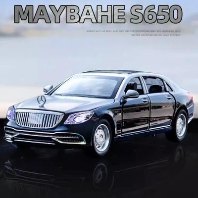1/32 Benz Maybach S650 Bilmodell Leksak Legering Diecast Limousine Simulering Fordon Ljud Ljus Gummi Däck Leksaker Födelsedagspresenter för pojkar