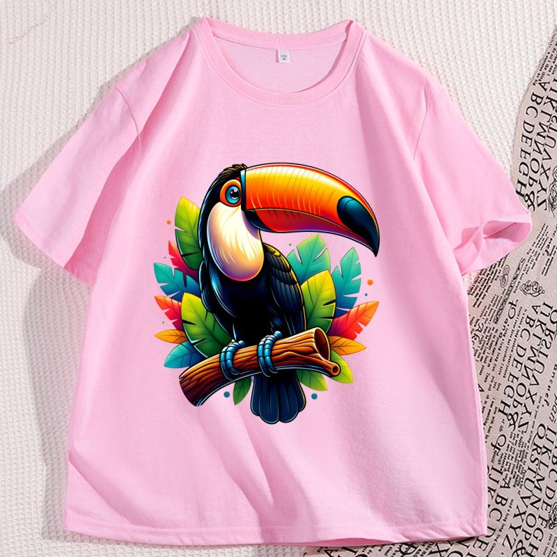 Toucan Bird Tropical Forest Graphic T Shirts Printed Loose Large Casual Comfortable Round Neck Short Sleeve Tshirt Top