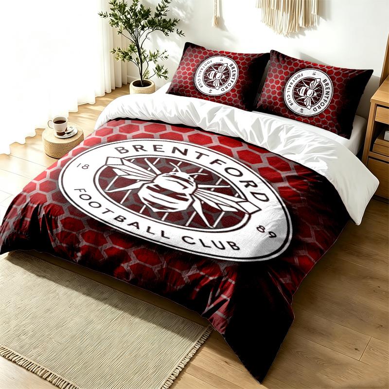 Set Copripiumino 3 Pezzi Brentford FC Semplice Moderno Set Biancheria da Letto Resistente alle Pieghe Tessuto Morbido Uso Stagione Singola un regalo perfetto