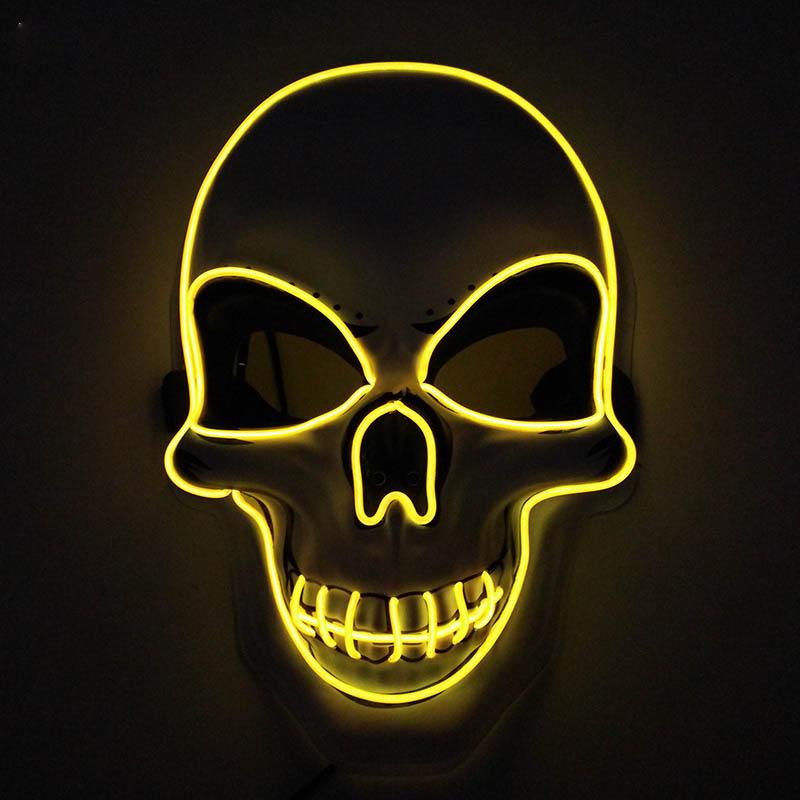 Horror LED Luminous Skeleton Mask Neon Face Mask for Halloween Party Supplies Glowing Skull Mask Carnival Festival Costume
