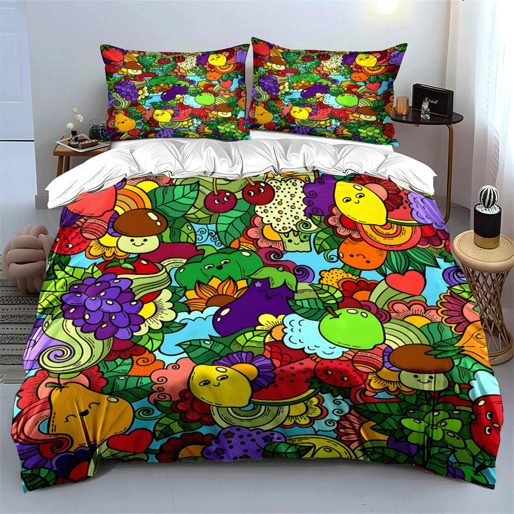Colorful Fruits and Vegetables Artwork Exquisite three-piece bedding set gift for kids and adults