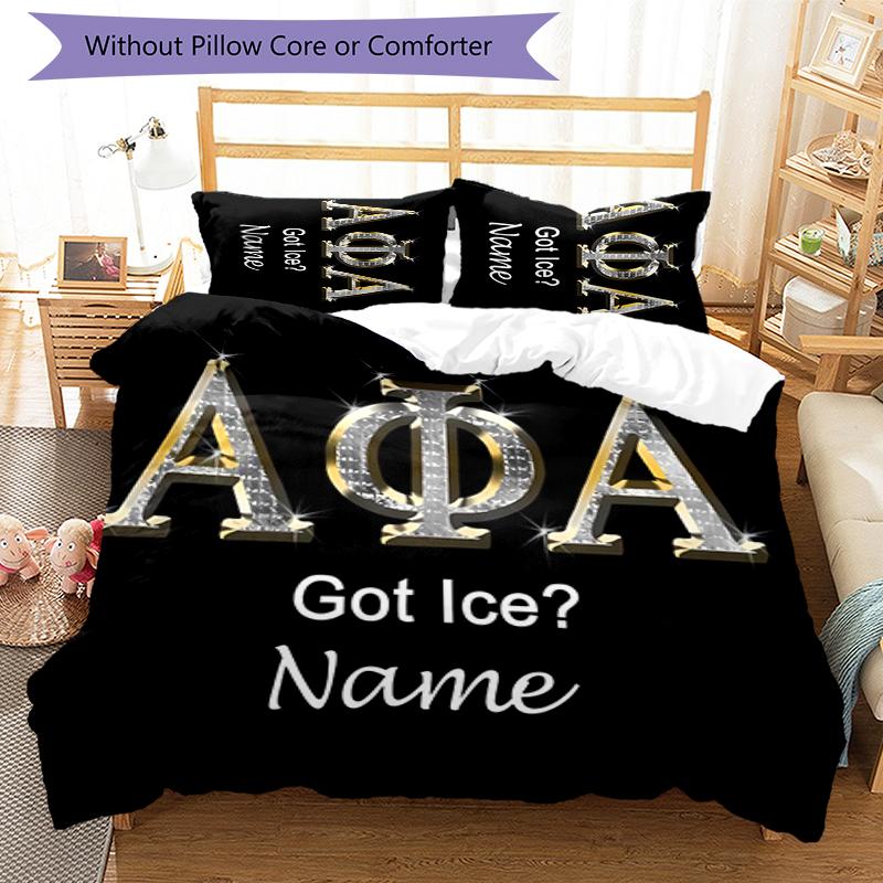 3pcs Custom Name Alpha Phi Alpha Bedding Set Duvet Cover Closure Includes 1 Duvet Cover & 2 Pillowcases for All Seasons Bedroom Decor