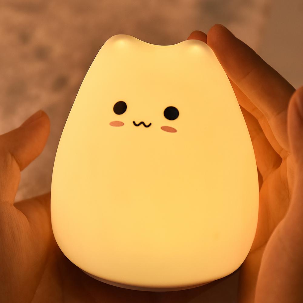 Cute Kitten Silicone Night Light - Eye Protection & Patting Feature for Cozy Atmosphere, Ideal for Dorms and Tables.