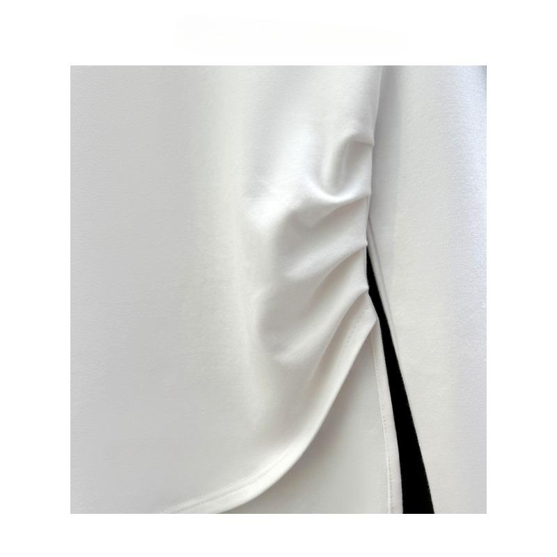 Spring and Autumn Women's Premium Peplum Long Sleeve Bottom Inner Split Top