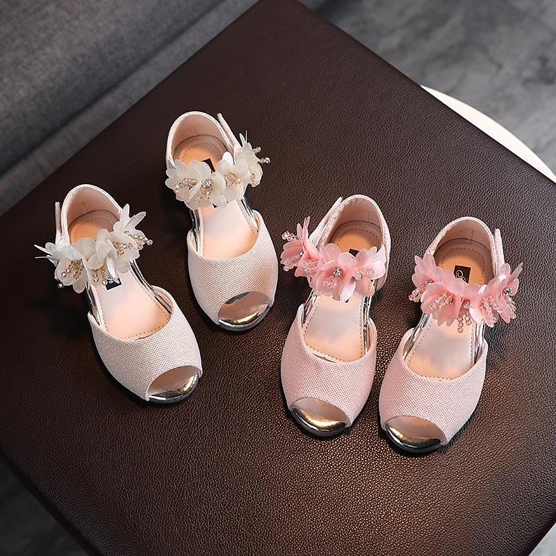 Girls' Summer Rhinestone Flower Sandals - Soft Sole Princess Dance Shoes