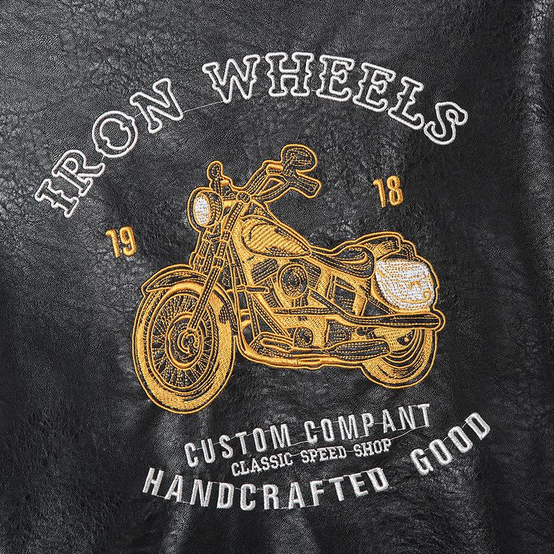 Giacca Biker in Pelle con Scollo a V - PU Pelle Trendy da Uomo per Primavera & Autunno