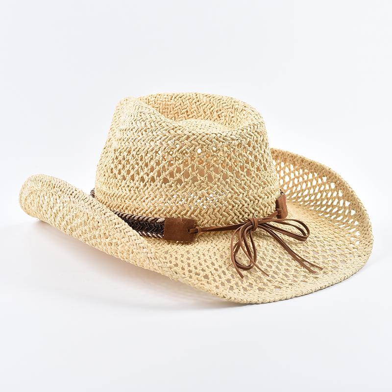 Summer Straw Western Cowboy Hat for Women Men Outdoor Hollow Out Travel Beach Sun Hat