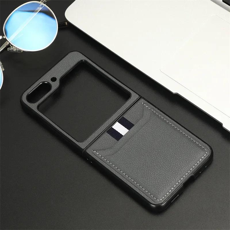 Leather Phone Case for Samsung Galaxy Z Flip 7 FE 6 5 4 3 Flip6 Flip5 Flip4 Flip3 with Card Holde Fall Protection Sleeve Cover