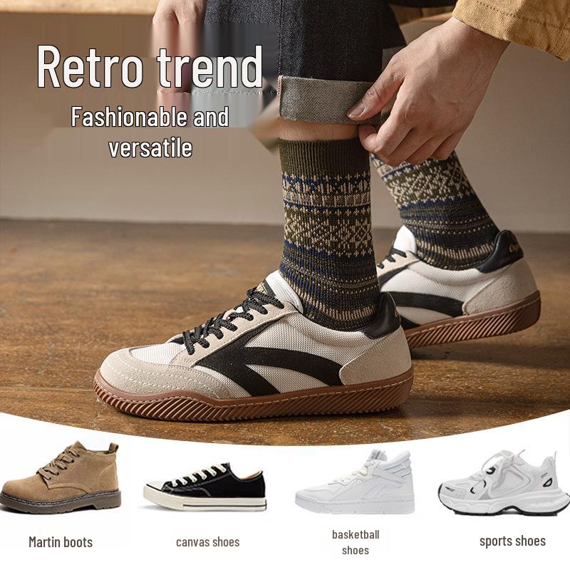 Herrensocken im Ethno-Stil, mittelhoch, doppelt gestrickt - Antibakteriell, Retro für Herbst/Winter