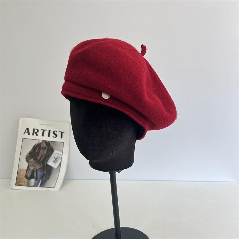 

Высококачественный берет женский новый зимний для маленького лица шерстяная шляпа-бутон темпераментная шляпа художника M（56-58cm） красный