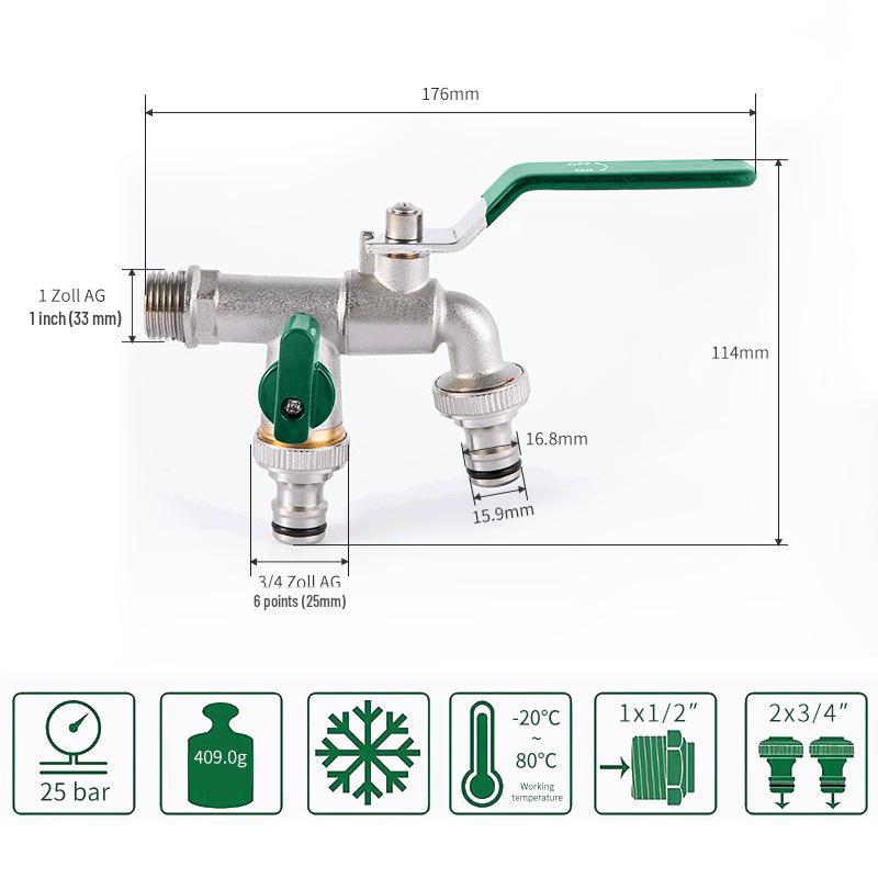 Outdoor Double-Control Brass Faucet for Kitchen and Garden