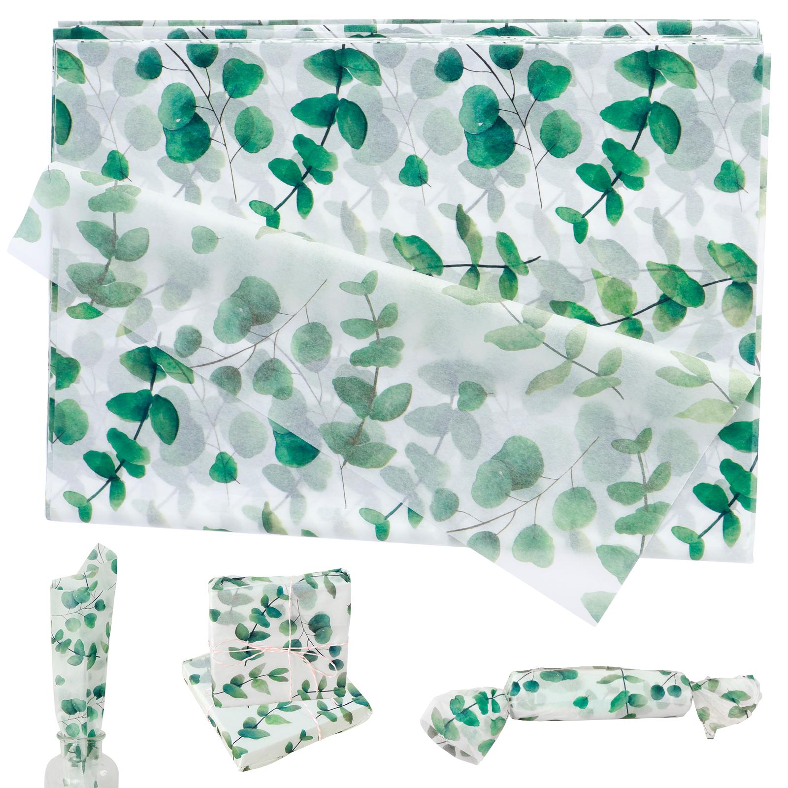 

100 шт. Зелене листя Тишу папір 20x14 дюймів Ботанічний друк Лист Пакувальний папір для пакування подарунків День народження Фестиваль Крафт-папір