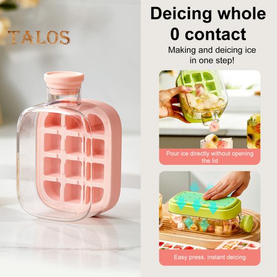 Bandeja de hielo con tapa, molde eficiente para hacer hielo en el congelador, fácil de liberar, sin contacto, para hacer cubitos de hielo, para bebidas, café y cócteles.