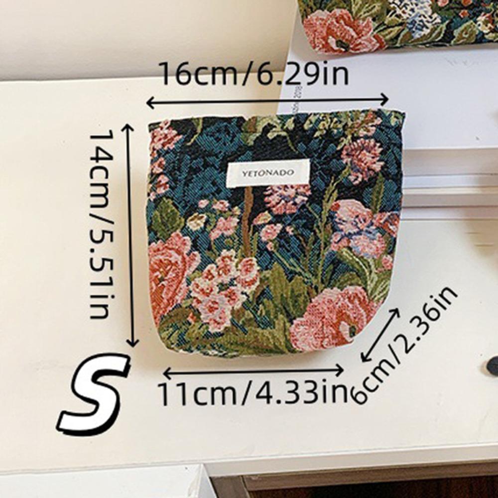 

Polyester Canvas Flower Clutch Bag Flower Pattern Large Capacity Makeup Bag Zipper Closure Portable Cosmetic Organizer Women Use