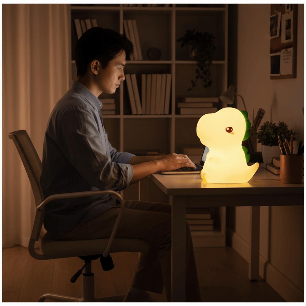 USB Charging Silicone Night Light Dinosaur Shape Dimmable Lamp Cute LED Night Lamp  Bedside