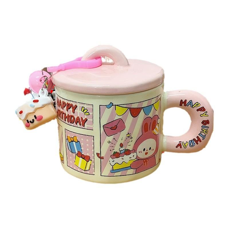 Cute Mug with Lid Creative Ceramic Cup for Women New High Looking Couple Water Cup for Girls Giving Birthday Gifts
