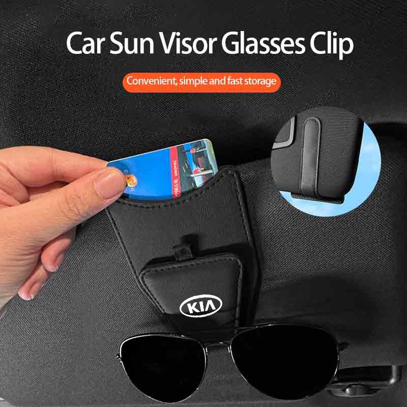 Car Visor Glasses Holder Leather Sunglasses Bag Card Clip Accessories For KIA Sportage Rio Ceed Morning Proceed K5 Sorento Pican NK2