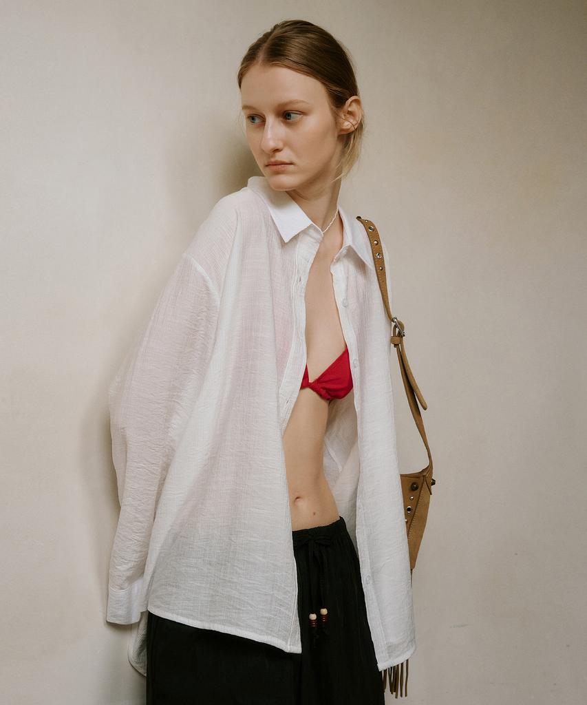 NEEV Wrinkle Textured Oversized Shirt (Ivory)