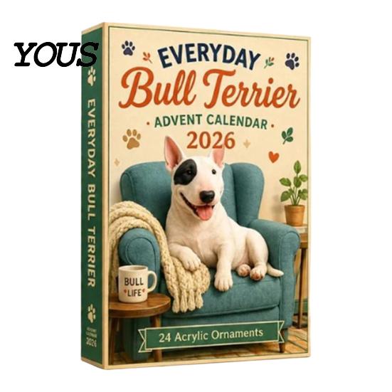 Holiday Countdown Calendar Everyday Bull Terrier Advent 2026, 24 Day Christmas with Winter Activity Acrylic Ornaments, Decorative Collectible for Dog