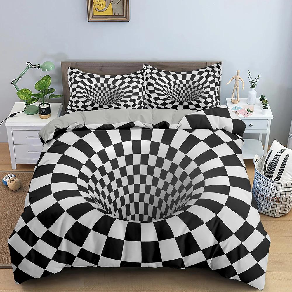 3D abstraktní povlak na přikrývku King Queen Size Barevné vlnité povlečení Set Psychedelický geometrický měkký povlak na přikrývku s povlakem na polštář
