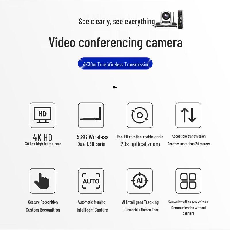 Hongshiduo 4K Wireless Conference Camera with 20x Optical Zoom (CN version)