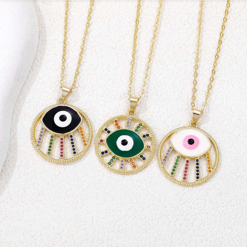 Colorful Evil Eye Pendant Necklace with Rhinestone Inlay - European & American Fashion Lucky Charm