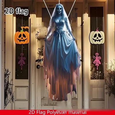 2d Halloween Horror Skull Bride Background Cloth Halloween Horror Atmosphere Haunted House Indoor And Outdoor Decoration Supplie