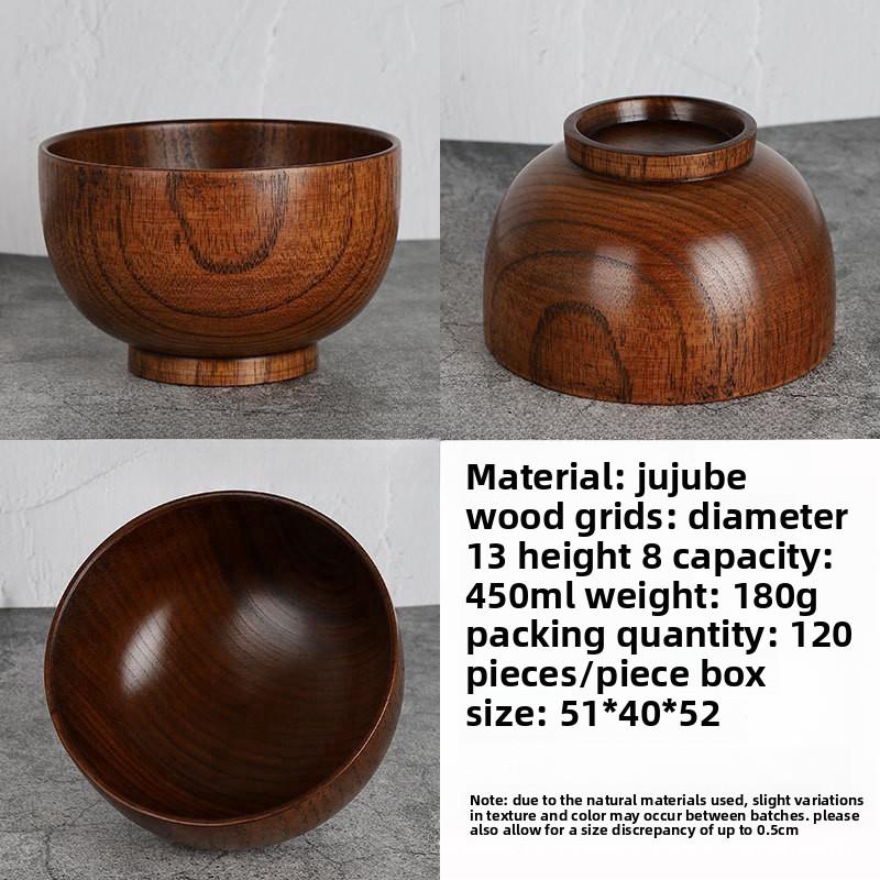 Acacia Wood Salad Bowl, Wooden Creative Rice Bowl, Environmentally Friendly Round Wooden Bowl