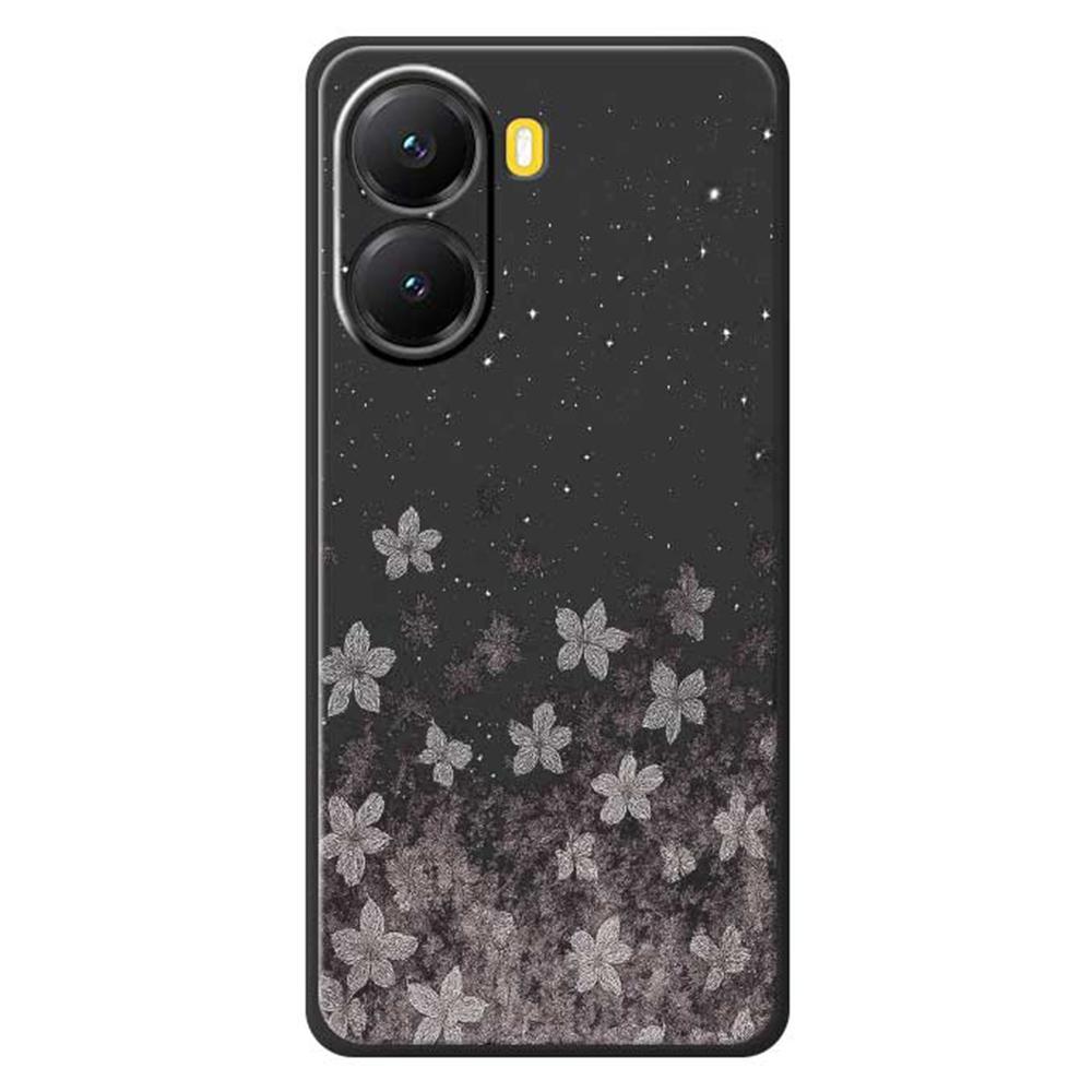 For Xiaomi Redmi Turbo 4 5G/Poco X7 Pro 5G Case Grey Flowers Pattern Printing Straight Edge TPU Phone Back Cover